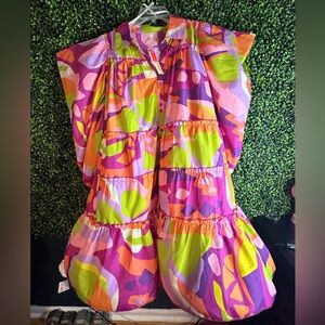 Multi-Color Midi Pad shoulder Flare tier dress